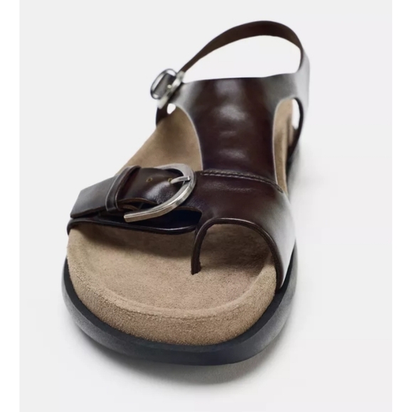 NWT Zara Flat Leather Sandals Sz 8/39 - Picture 4 of 10